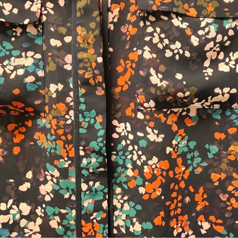 Ellen Tracy Chic Sheer Long Sleeve Blouse, Sz M, Brown With Fall Colored Flowers - Picture 4 of 6